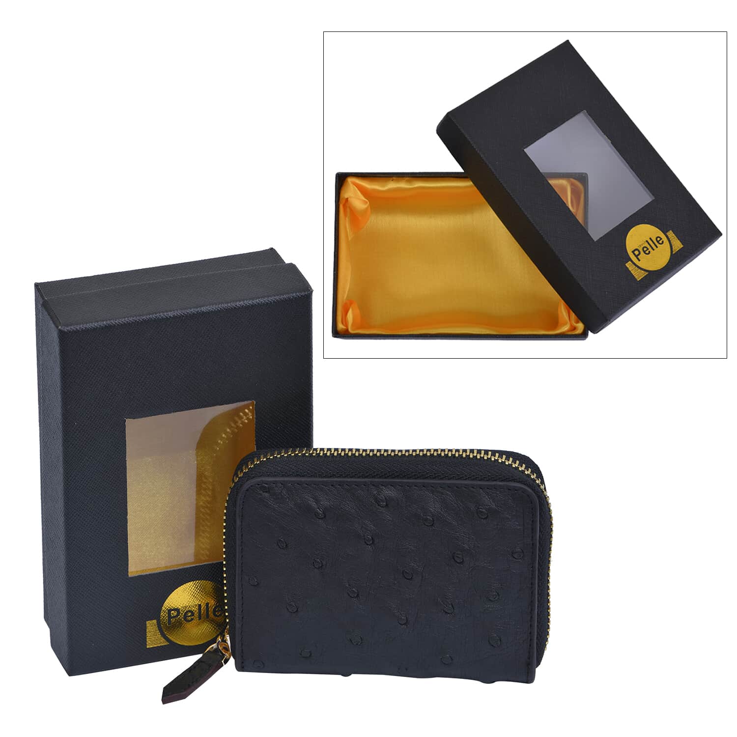 Buy Grand Pelle, Black Genuine Organic Ostrich Leather RFID Wallet