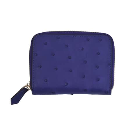 Purple Ostrich Pattern Zipper Wallet with RFID Protection