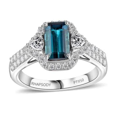 Certified & Appraised Rhapsody 950 Platinum AAAA Monte Belo Indicolite and E-F VS Diamond Ring 7.45 Grams 2.61 ctw