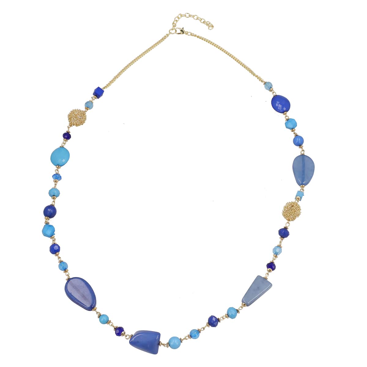 Blue Glass Beaded Necklace 32.5 Inches in Goldtone image number 0