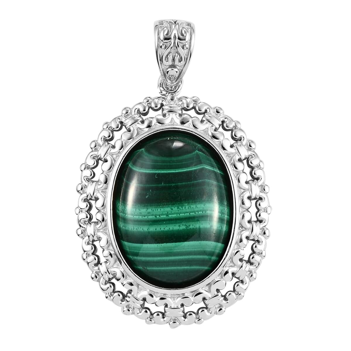African Malachite Solitaire Pendant in Platinum Over Copper With Magnet 17.00 ctw image number 0