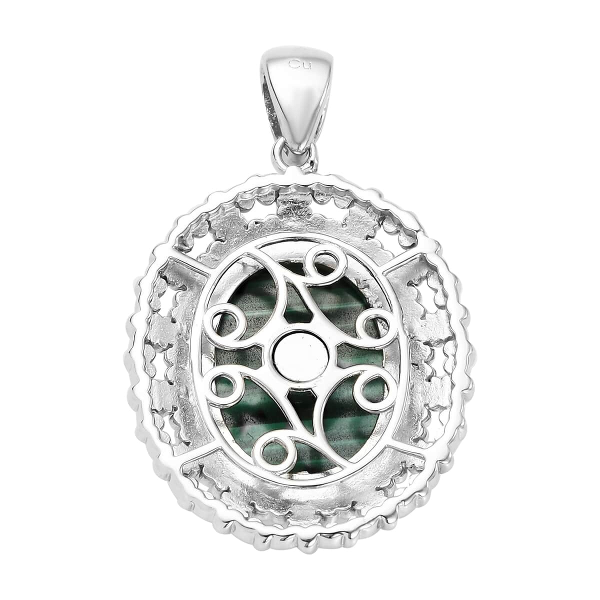 African Malachite Solitaire Pendant in Platinum Over Copper With Magnet 17.00 ctw image number 3