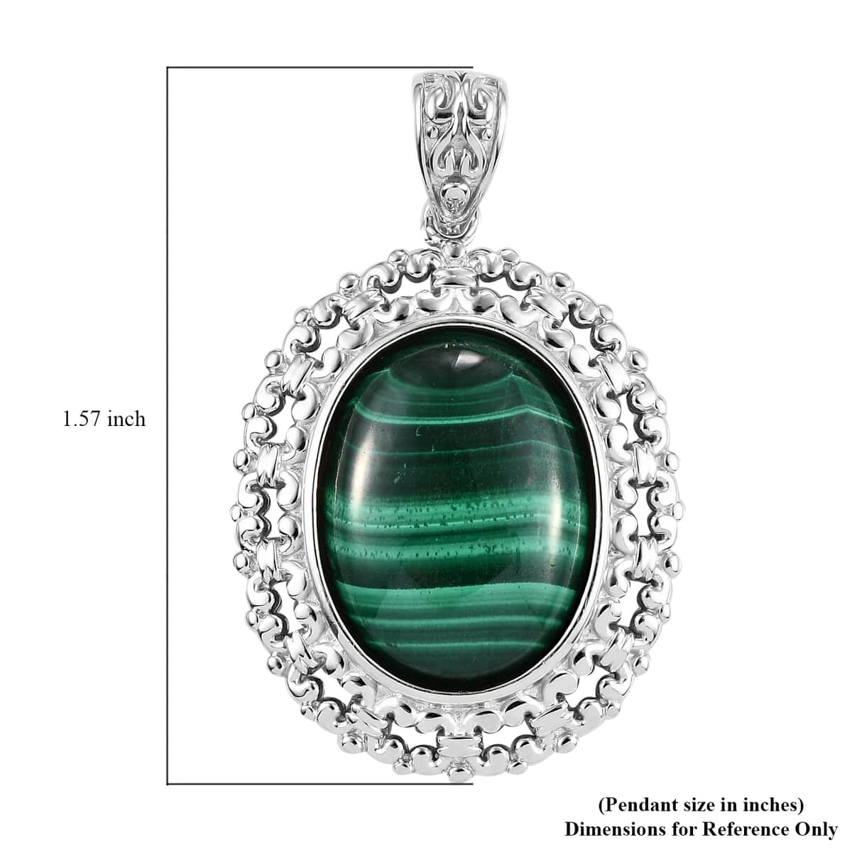 African Malachite Solitaire Pendant in Platinum Over Copper With Magnet 17.00 ctw image number 4