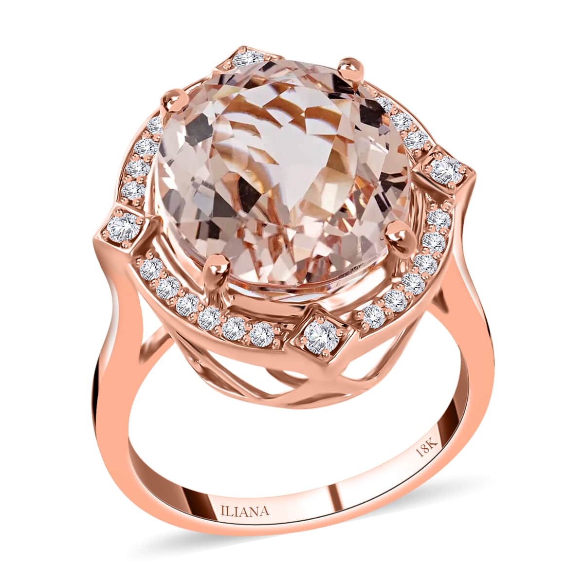 Certified Iliana 18K Rose Gold AAA Marropino Morganite and G-H SI Diamond Ring (Size 6.0) 6.10 Grams 7.80 ctw image number 0