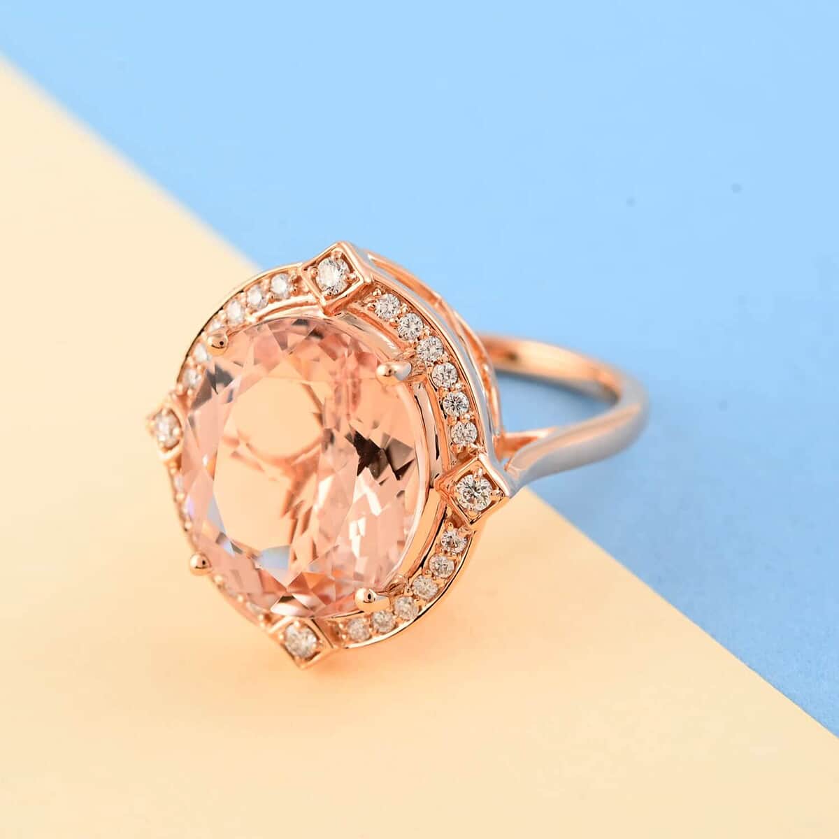 Certified Iliana 18K Rose Gold AAA Marropino Morganite and G-H SI Diamond Ring (Size 6.0) 6.10 Grams 7.80 ctw image number 1