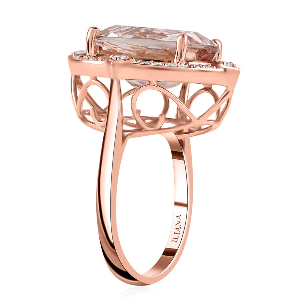 Certified Iliana 18K Rose Gold AAA Marropino Morganite and G-H SI Diamond Ring (Size 6.0) 6.10 Grams 7.80 ctw image number 3