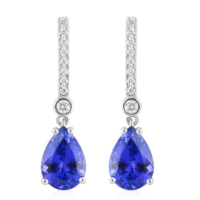 Certified and Appraised Rhapsody 950 Platinum AAAA Tanzanite and E-F VS Diamond Earrings 4.4 Grams 4.10 ctw