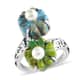 Mojave Green and Blue Turquoise, Freshwater Pearl Floral Bypass Ring in Platinum Over Sterling Silver (Size 9.0) 10.90 ctw image number 0