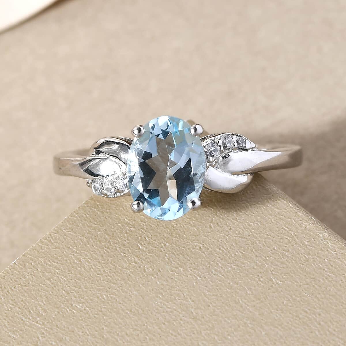 Sky Blue Topaz and Natural White Zircon Ring in Platinum Over Sterling Silver (Size 9.0) 1.50 ctw image number 3