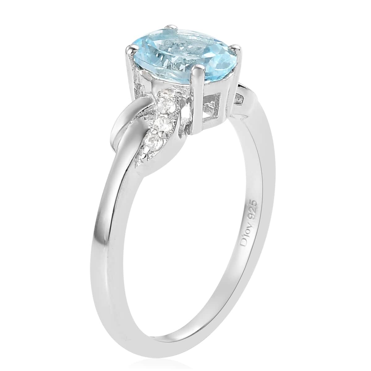Sky Blue Topaz and Natural White Zircon Ring in Platinum Over Sterling Silver (Size 9.0) 1.50 ctw image number 5