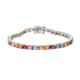 Multicolored Sapphire Tennis Bracelet in Platinum Plated Sterling Silver (8.00 In) 9.55 Grams 11.35 ctw image number 0