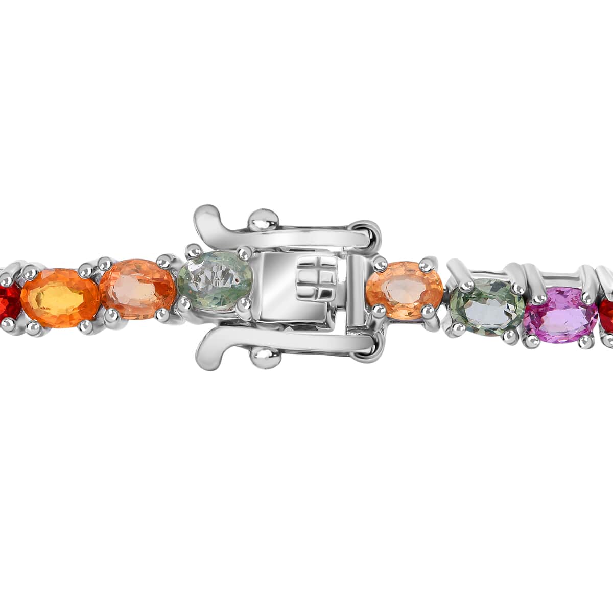 Multicolored Sapphire Tennis Bracelet in Platinum Plated Sterling Silver (8.00 In) 9.55 Grams 11.35 ctw image number 1