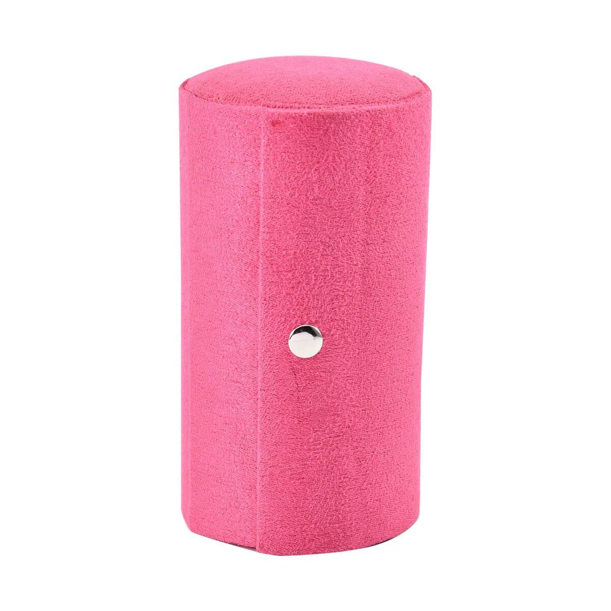 Rose Red Velvet Three Layer Cylinder Shape Jewelry Box with Top Cap and Snap Button Closure image number 0
