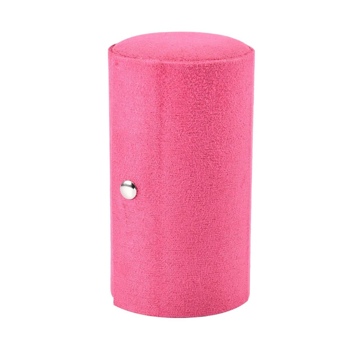 Rose Red Velvet Three Layer Cylinder Shape Jewelry Box with Top Cap and Snap Button Closure image number 5