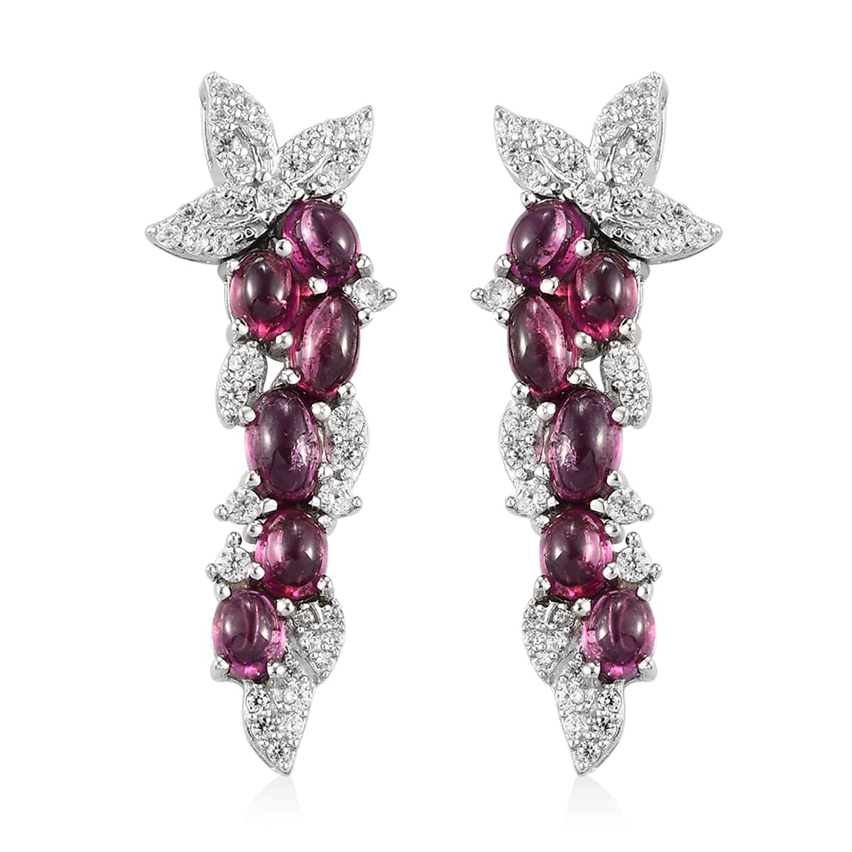 GP Italian Garden Collection Orissa Rhodolite Garnet and White Zircon Dangling Earrings in Platinum Over Sterling Silver 4.40 ctw image number 0