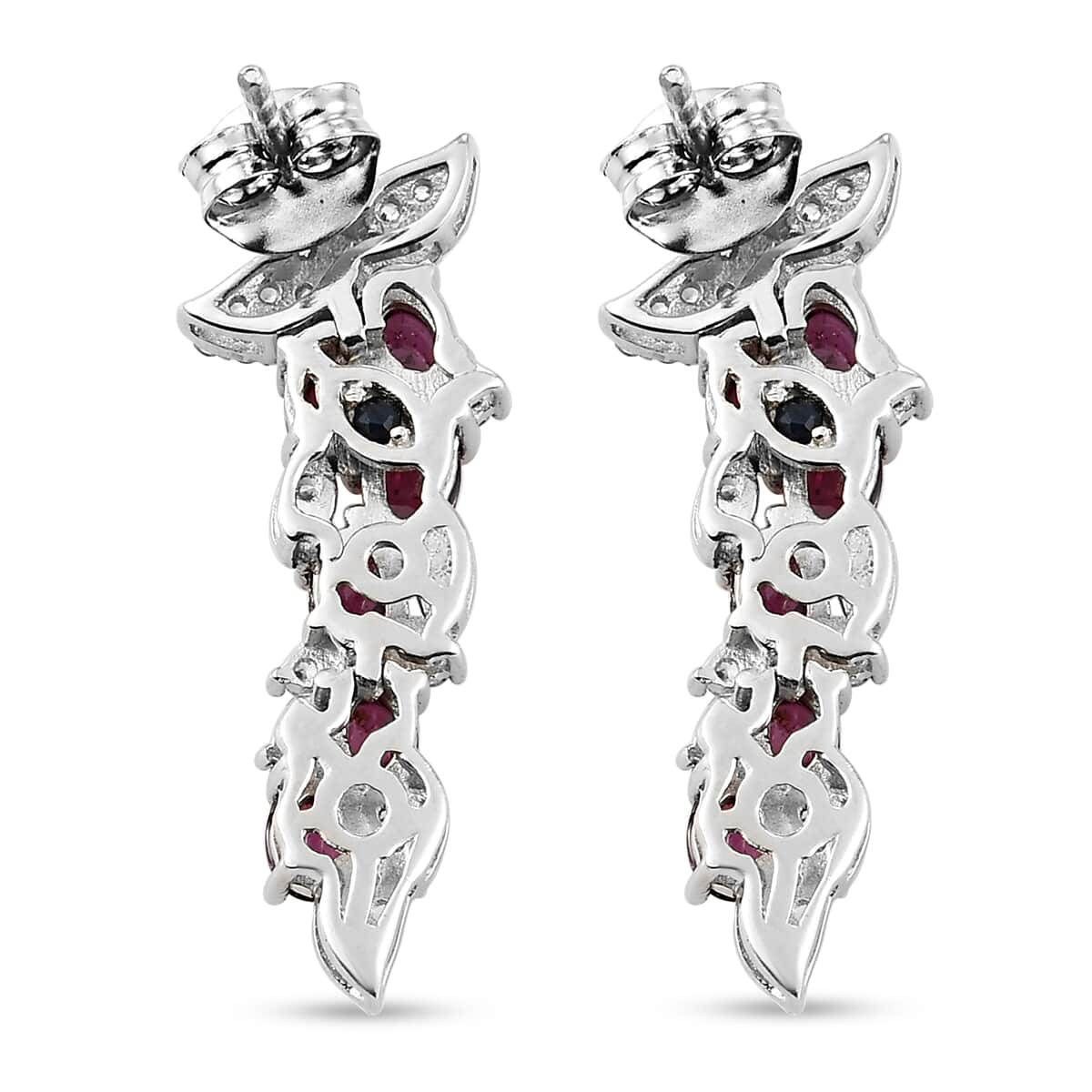 GP Italian Garden Collection Orissa Rhodolite Garnet and White Zircon Dangling Earrings in Platinum Over Sterling Silver 4.40 ctw image number 3