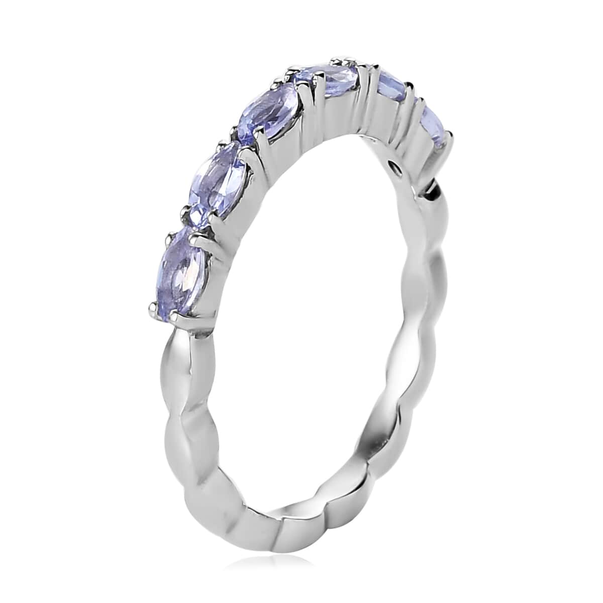 Tanzanite Band Ring in Platinum Over Sterling Silver (Size 5.0) 0.50 ctw image number 3