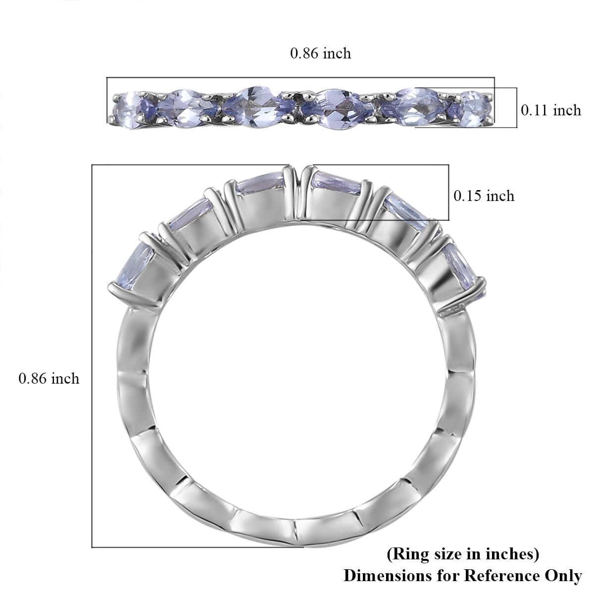 Tanzanite Band Ring in Platinum Over Sterling Silver (Size 5.0) 0.50 ctw image number 5