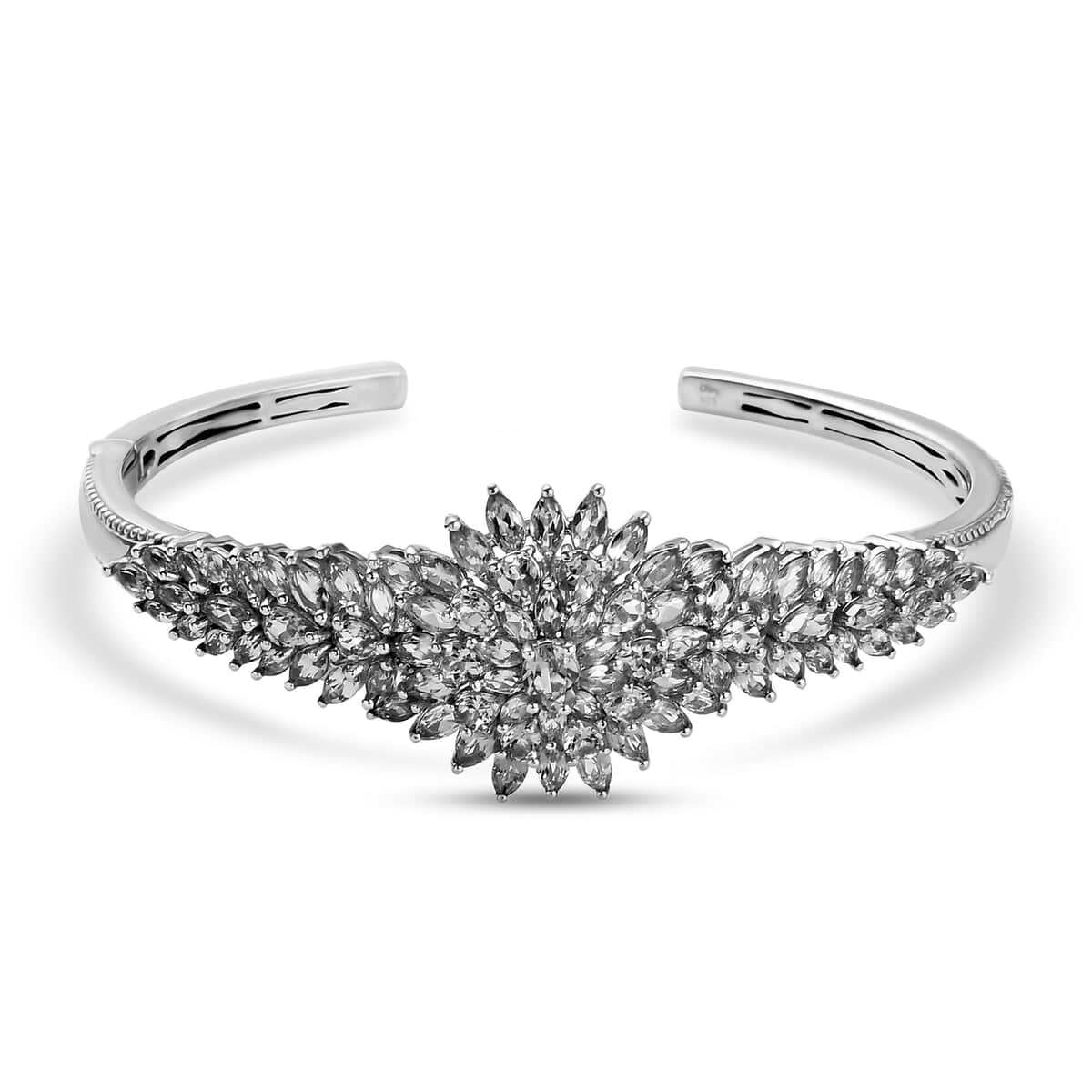 Arizona Peridot and White Zircon Floral Cuff Bracelet in Platinum Over Sterling Silver (7.25 in) 10.75 ctw image number 0