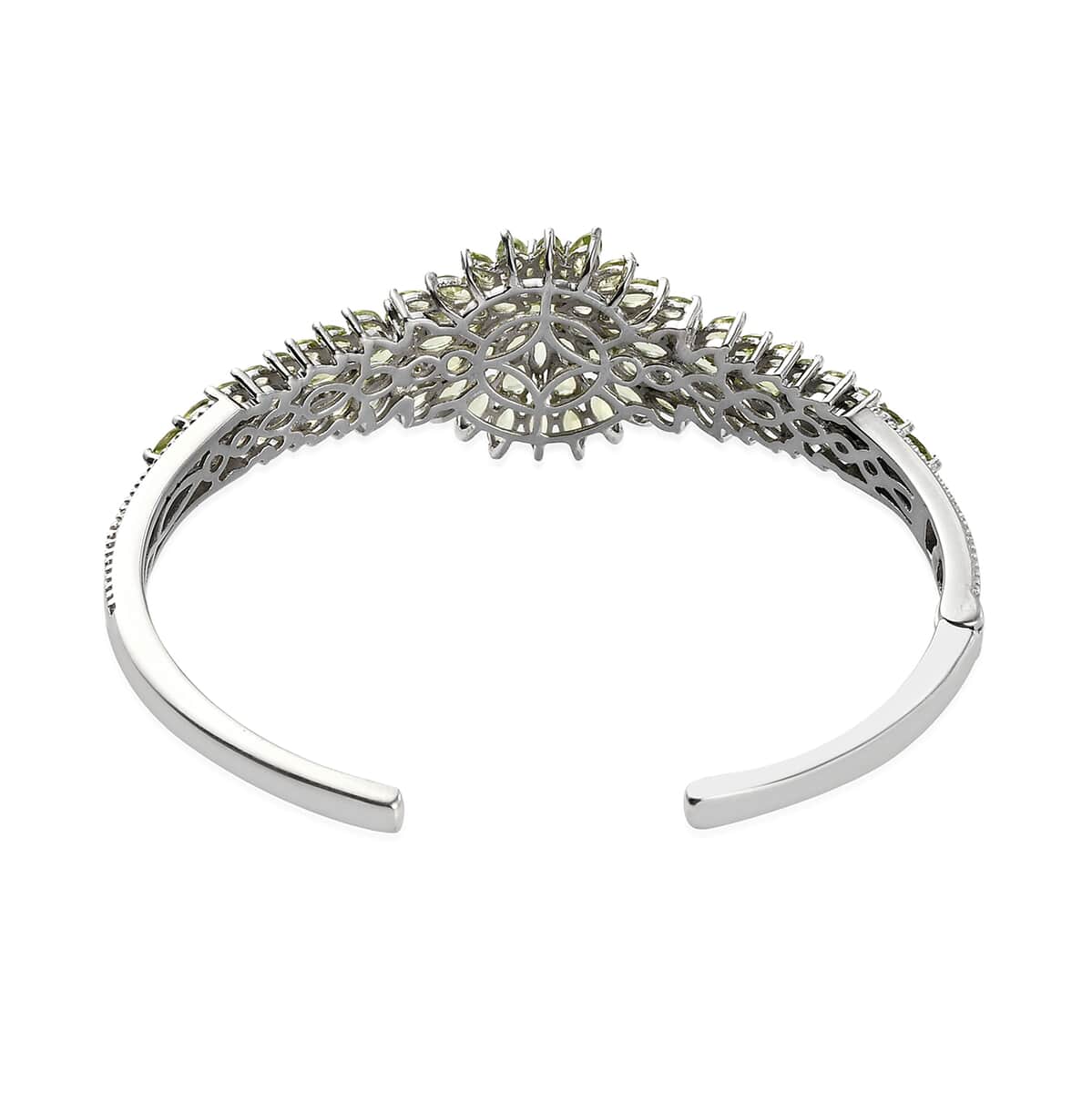 Arizona Peridot and White Zircon Floral Cuff Bracelet in Platinum Over Sterling Silver (7.25 in) 10.75 ctw image number 4