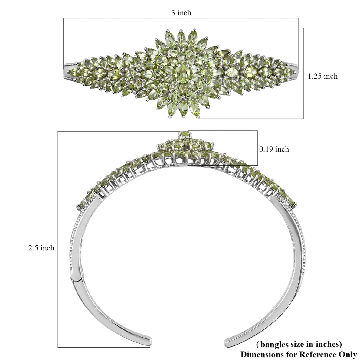Arizona Peridot and White Zircon Floral Cuff Bracelet in Platinum Over Sterling Silver (7.25 in) 10.75 ctw image number 5