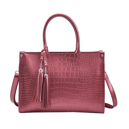 Burgundy Croc Embossed Genuine Leather Handbags