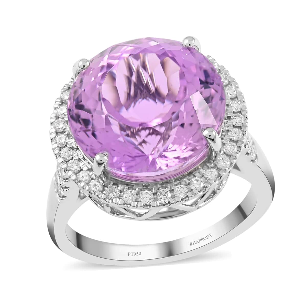 Certified & Appraised RHAPSODY 950 Platinum AAAA Patroke Kunzite and E-F VS Diamond Ring (Size 7.0) 9.20 Grams 13.60 ctw image number 0