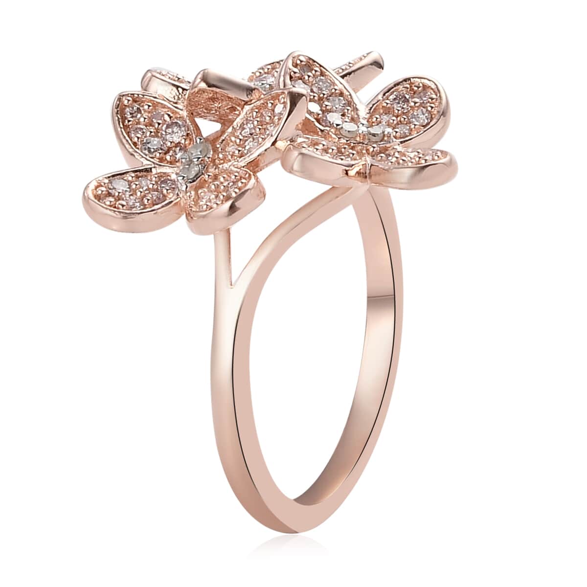 Buy Natural Pink and White Diamond I3 Floral Butterfly Statement Ring ...