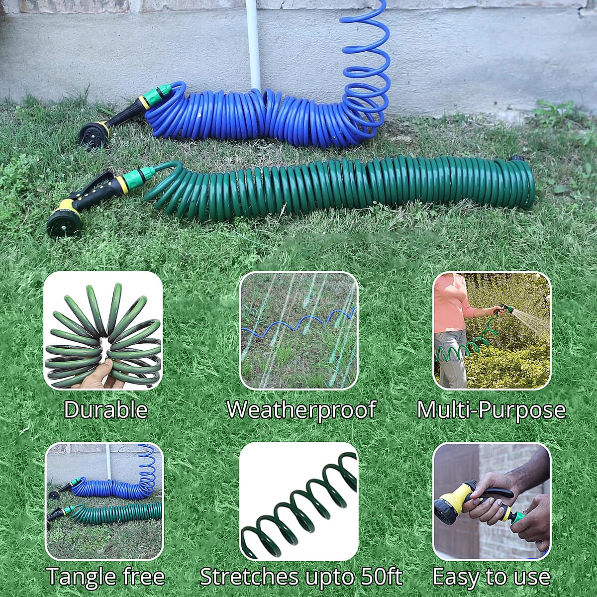 Buy GREENBOUND Coiled Water Hose with Spray Nozzle Green at ShopLC.
