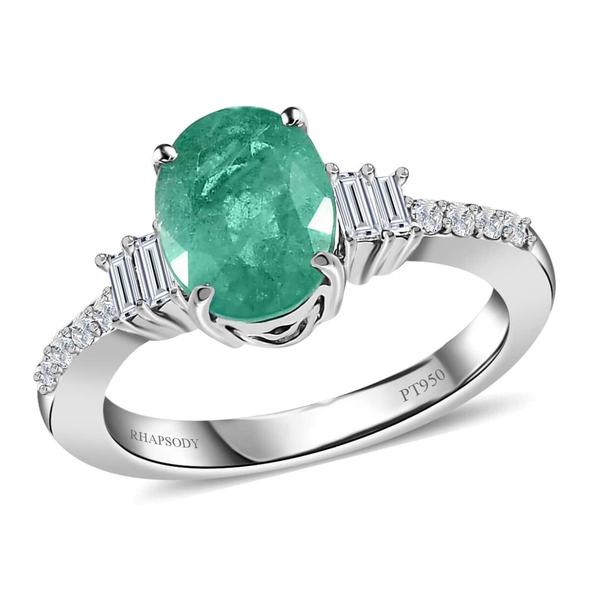 RHAPSODY 950 Platinum AAAA Ethiopian Emerald and E-F VS Diamond Ring (Size 7.0) 5.40 Grams 1.90 ctw image number 0