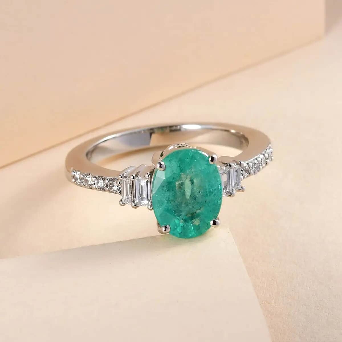 RHAPSODY 950 Platinum AAAA Ethiopian Emerald and E-F VS Diamond Ring (Size 7.0) 5.40 Grams 1.90 ctw image number 1