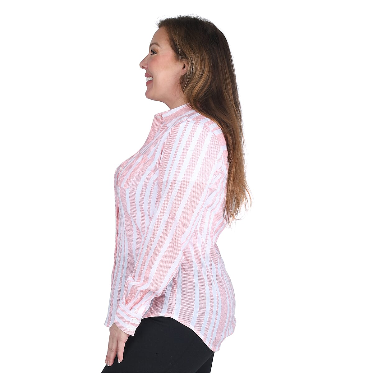 Plus Size Pink Striped Button Up Shirt