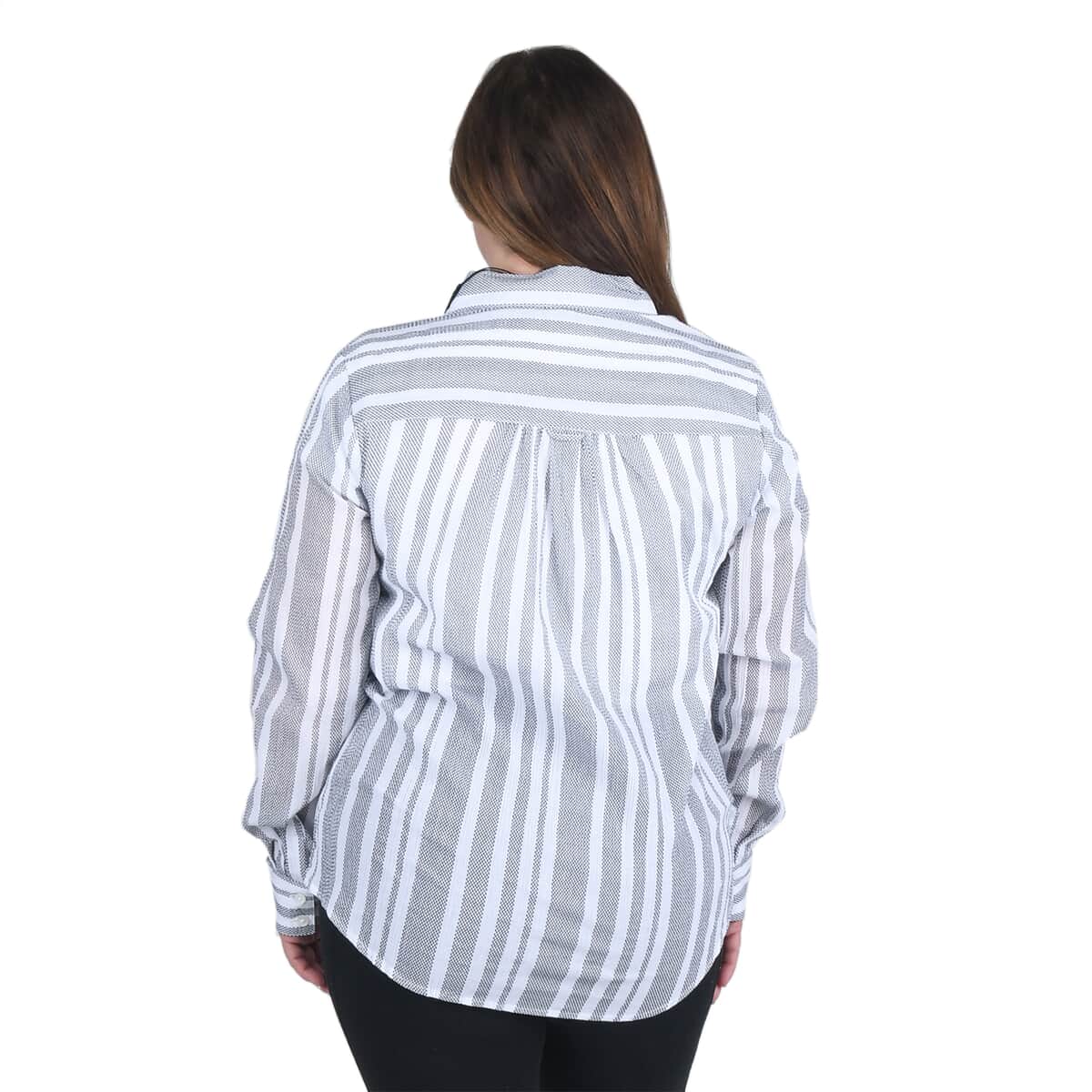 HARVE BENARD Gray and White Striped Button-up Shirt - XL image number 1