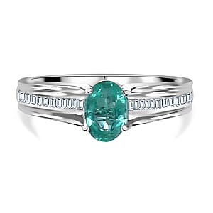 Rhapsody 950 Platinum AAAA Ethiopian Emerald, Diamond (E-F, VS2) (0.20 cts) Bridge Ring (Size 9.0) (4.50 g) 1.00 ctw