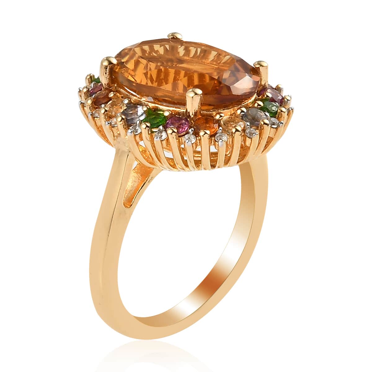 Santa Ana Madeira Citrine and Multi Gemstone Halo Ring in Vermeil Yellow Gold Over Sterling Silver (Size 8.0) 6.25 ctw image number 3