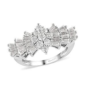 Moissanite Ballerina Ring in Platinum Over Sterling Silver (Size 7.0)