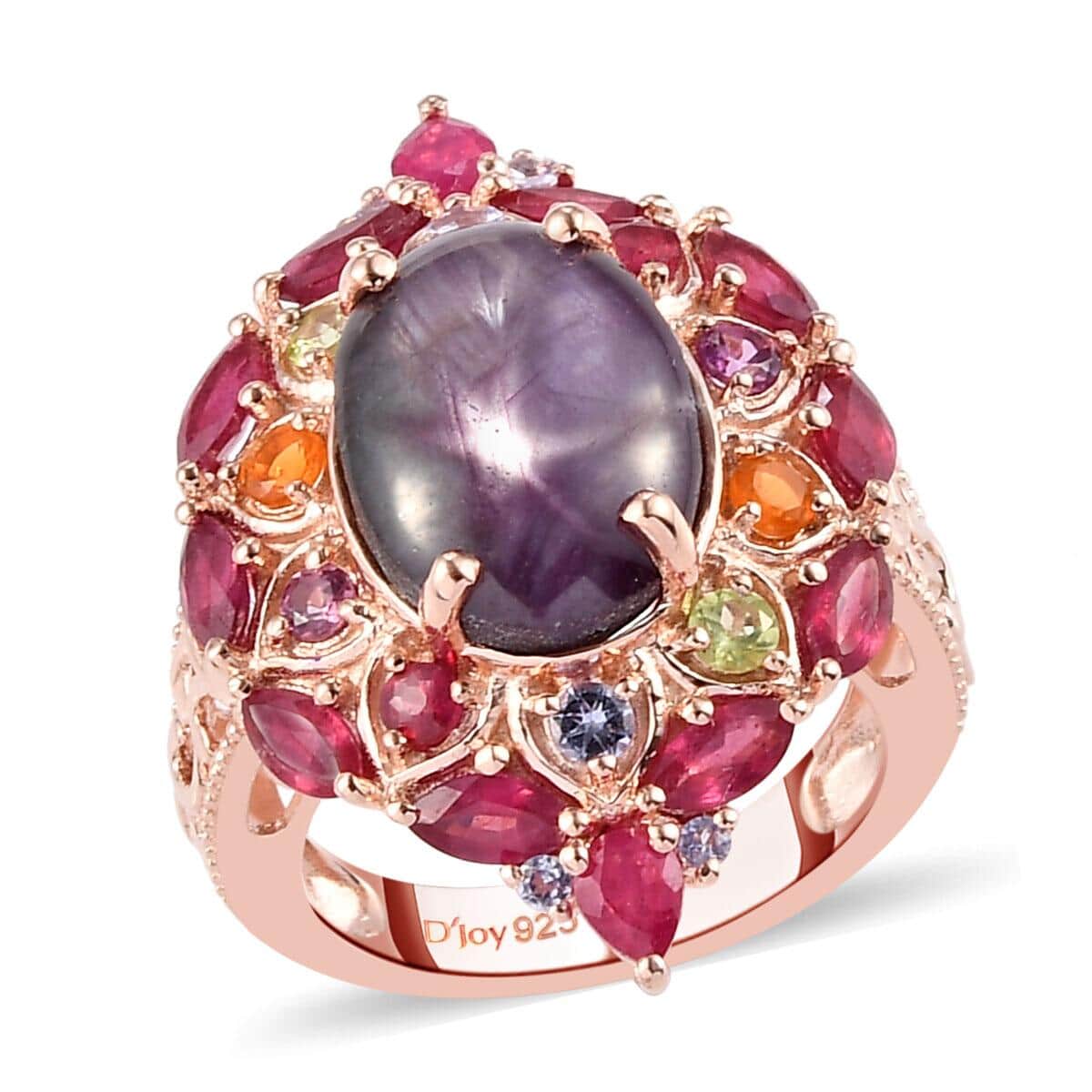 Indian Star Ruby and Multi Gemstone Cocktail Ring in Vermeil Rose Gold Over Sterling Silver (Size 9.0) 14.35 ctw image number 0
