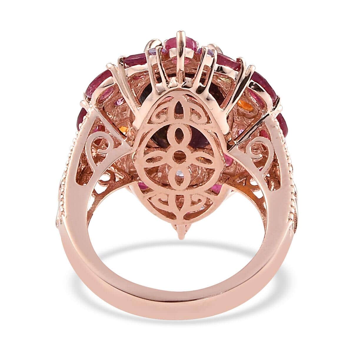 Indian Star Ruby and Multi Gemstone Cocktail Ring in Vermeil Rose Gold Over Sterling Silver (Size 9.0) 14.35 ctw image number 4