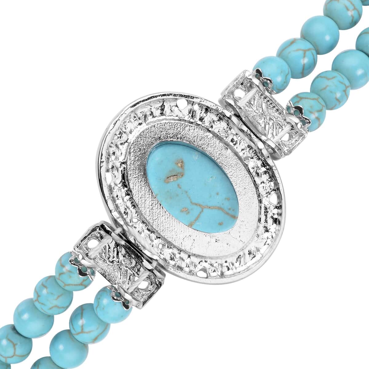 Blue Howlite and Light Blue Austrian Crystal Two Row Beaded Bracelet in Silvertone (7-8.5In) 53.00 ctw image number 3