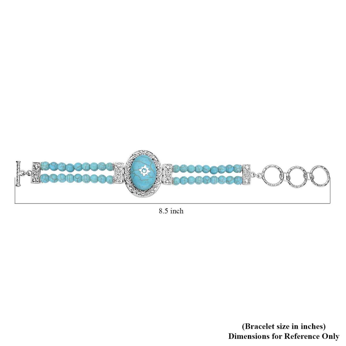 Blue Howlite and Light Blue Austrian Crystal Two Row Beaded Bracelet in Silvertone (7-8.5In) 53.00 ctw image number 4