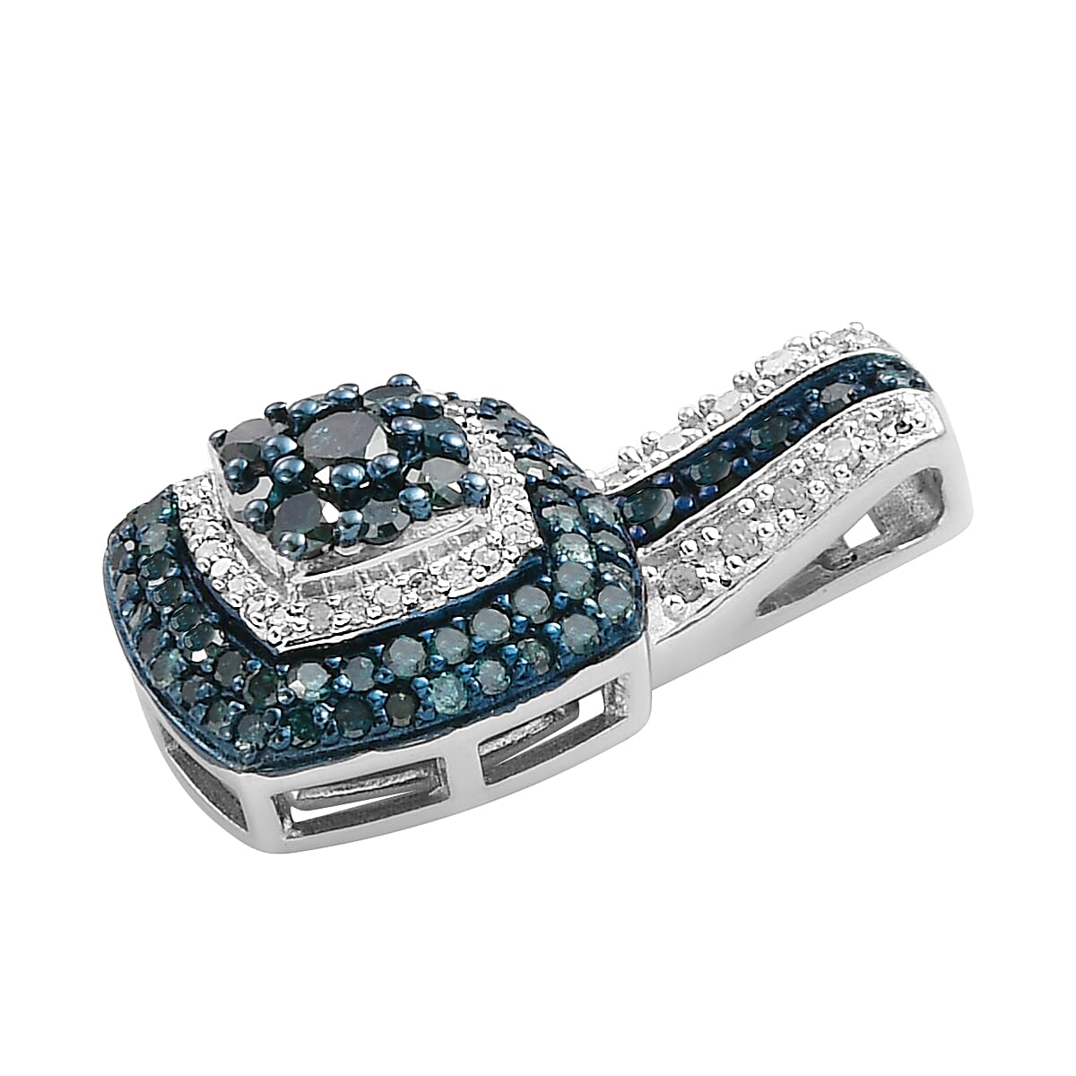 Blue Diamond, Diamond Cocktail Pendant in Rhodium and