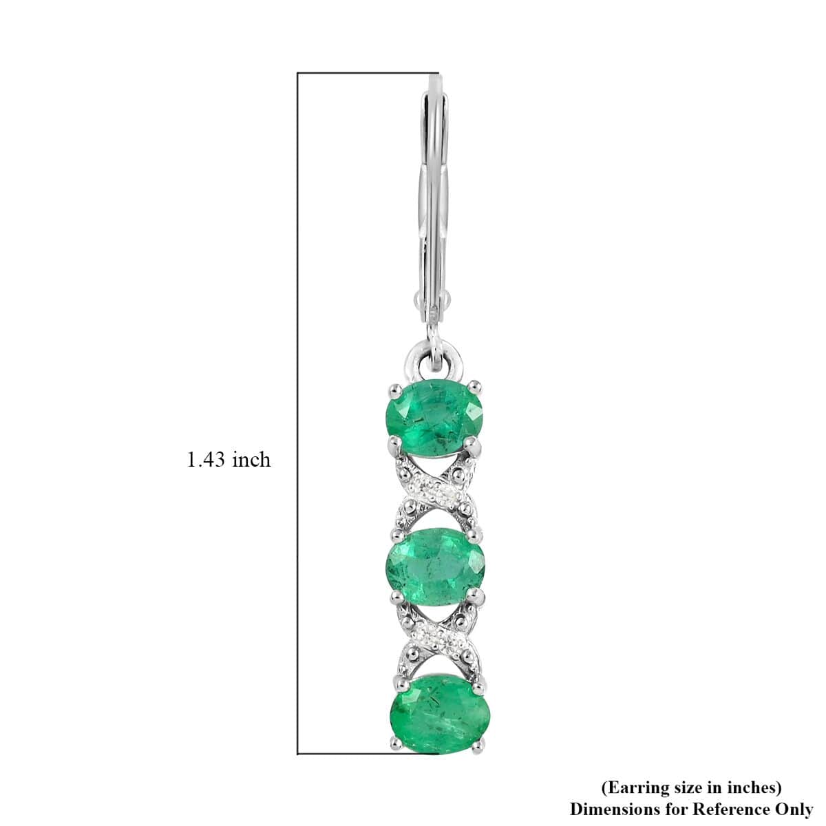 AAA Kagem Emerald and White Zircon Lever Back Earrings in Rhodium Over Sterling Silver 2.00 ctw image number 4