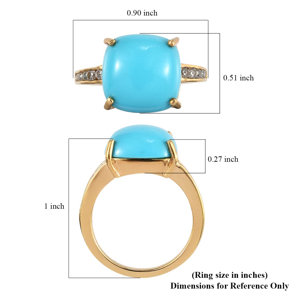 American Natural Sleeping Beauty Turquoise and Natural White Zircon Ring in Vermeil Yellow Gold Over Sterling Silver (Size 7.0) 5.85 ctw image number 5