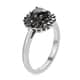 Black Diamond Halo Floral Ring in Platinum Over Sterling Silver (Size 7.0) 1.00 ctw image number 3