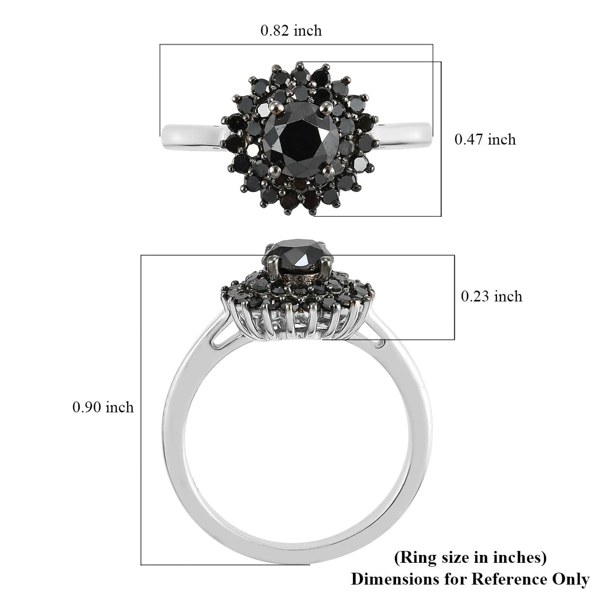 Black Diamond Halo Floral Ring in Platinum Over Sterling Silver (Size 7.0) 1.00 ctw image number 5