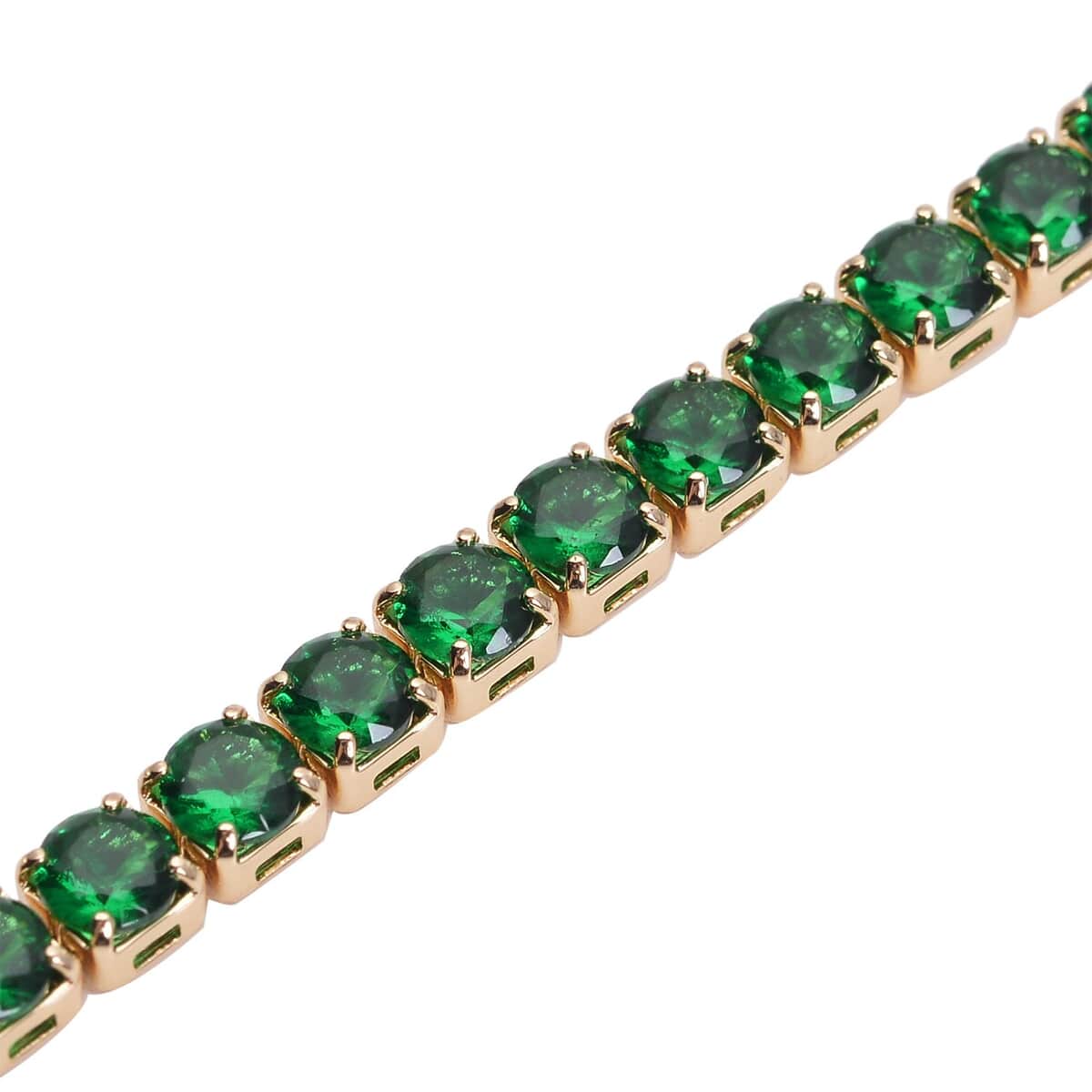 Simulated Emerald Tennis Bracelet in Goldtone (7.25 In) image number 2