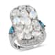 Kuisa Rainbow Moonstone and Multi Gemstone Cluster Ring in Platinum Over Sterling Silver (Size 8.0) 6.85 ctw image number 0