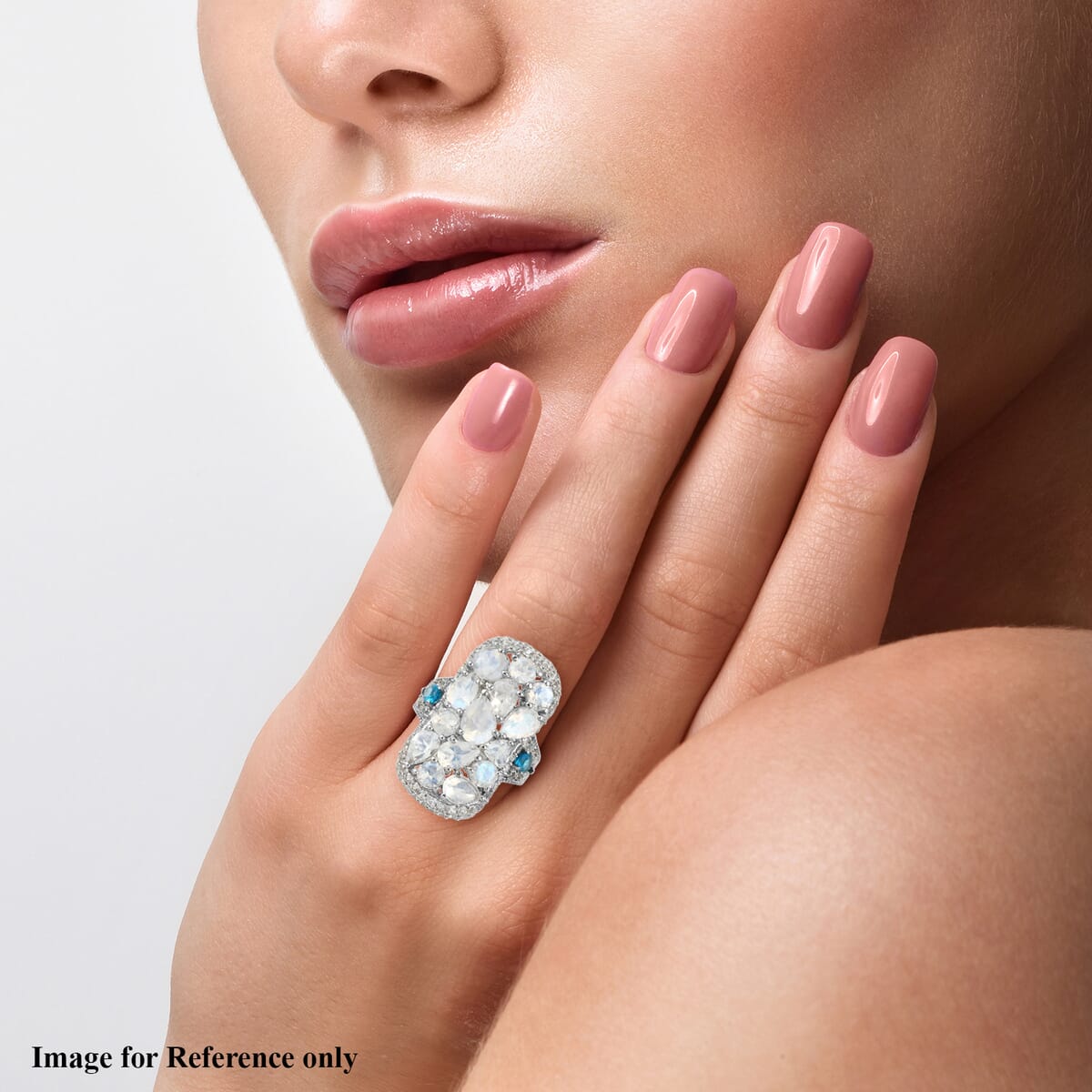 Kuisa Rainbow Moonstone and Multi Gemstone Cluster Ring in Platinum Over Sterling Silver (Size 8.0) 6.85 ctw image number 2