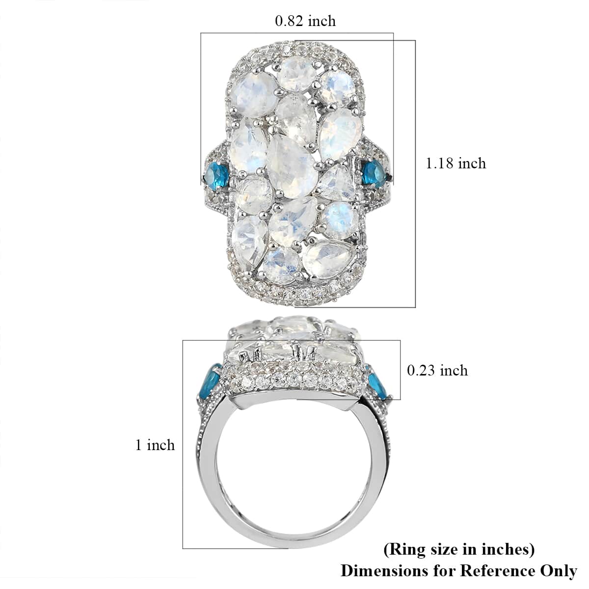 Kuisa Rainbow Moonstone and Multi Gemstone Cluster Ring in Platinum Over Sterling Silver (Size 8.0) 6.85 ctw image number 5