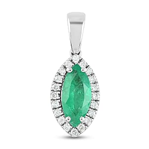 Certified & Appraised Rhapsody 950 Platinum AAAA Boyaca Colombian Emerald, Diamond (E-F, VS) (0.18 cts) Halo Pendant 1.20 ctw